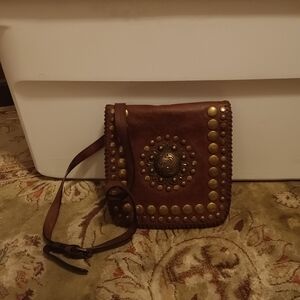 Patricia Nash Brown Leather Crossbody with Gold Accents